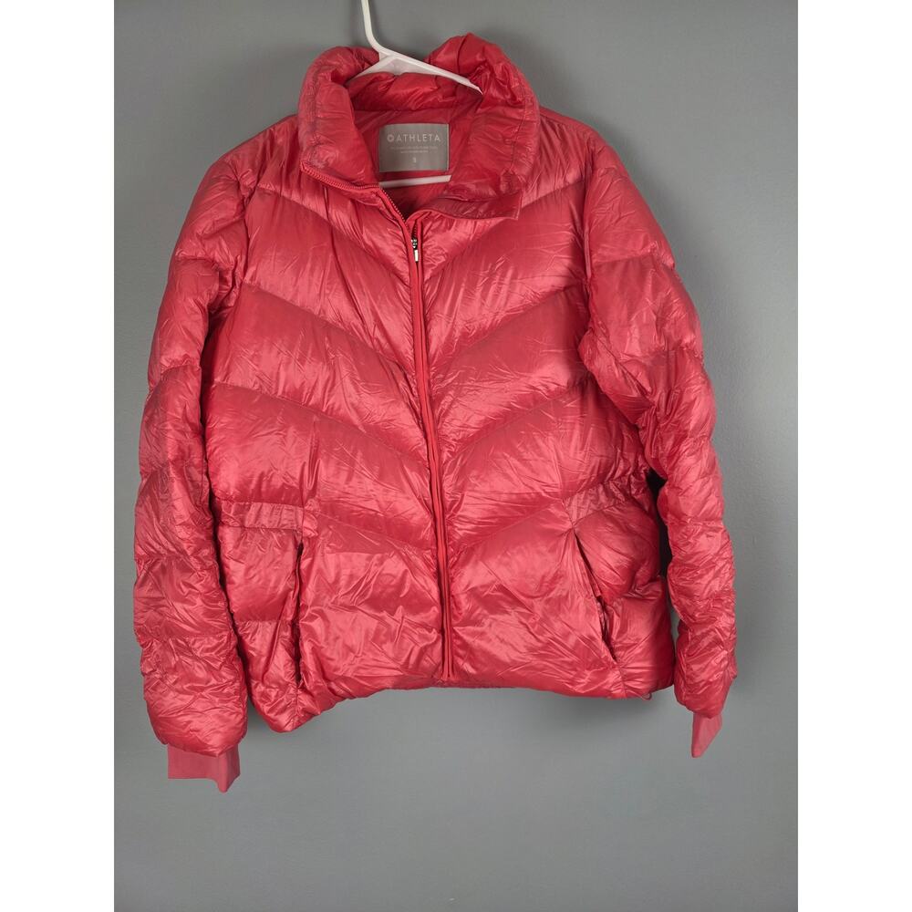 Athleta Goose Down Puffer Jacket S Womens Pink Light Weight Full Zip